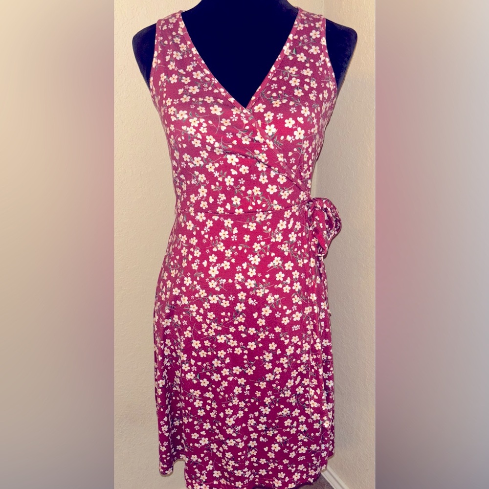 HUHOT Burgundy Floral Wrap Dress, Size Small